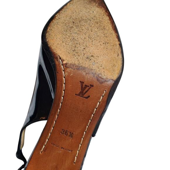 Louis Vuitton Slingback Heels Authentic Patent Leather Black Size 36.5 - Picture 3 of 6